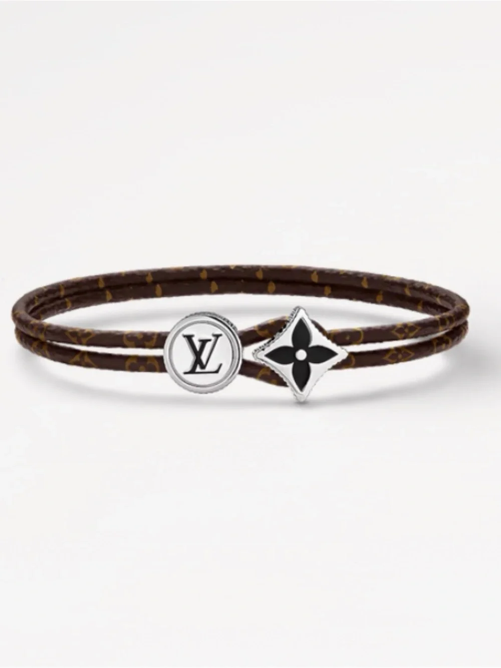Louis Vuitton Brown Monogram Double Wrap Bracelet with Silver-Tone Charms